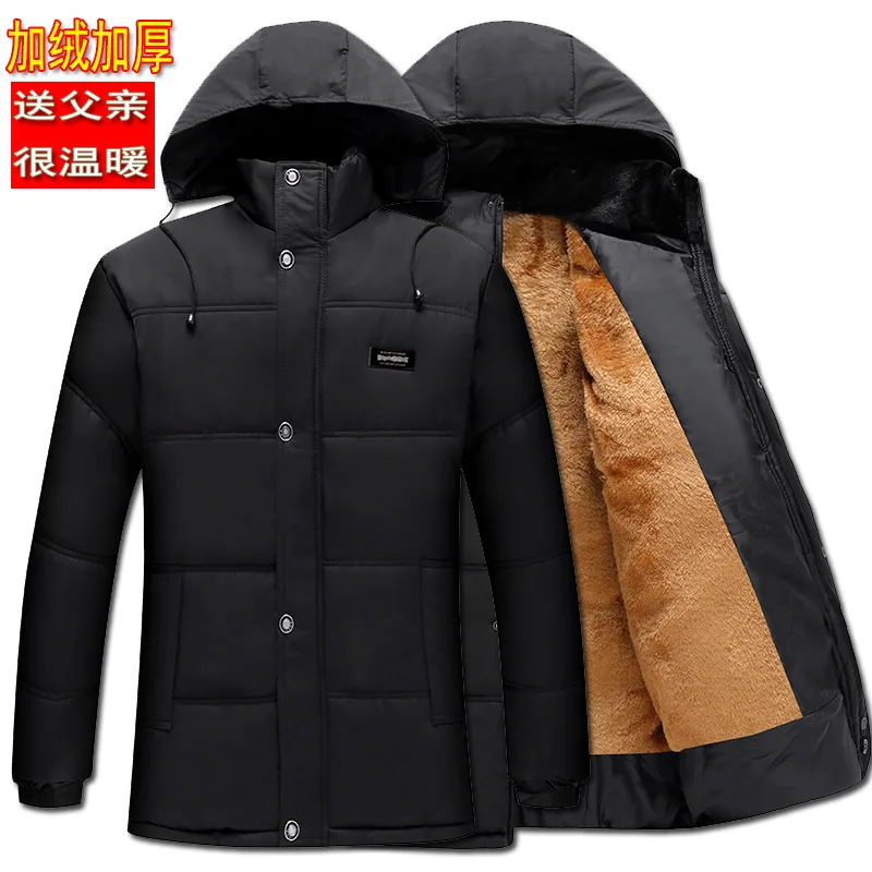 

2020 new stand collar hooded cotton-padded jacket rhombic cotton-padded plus velvet jacket men zipper jacket