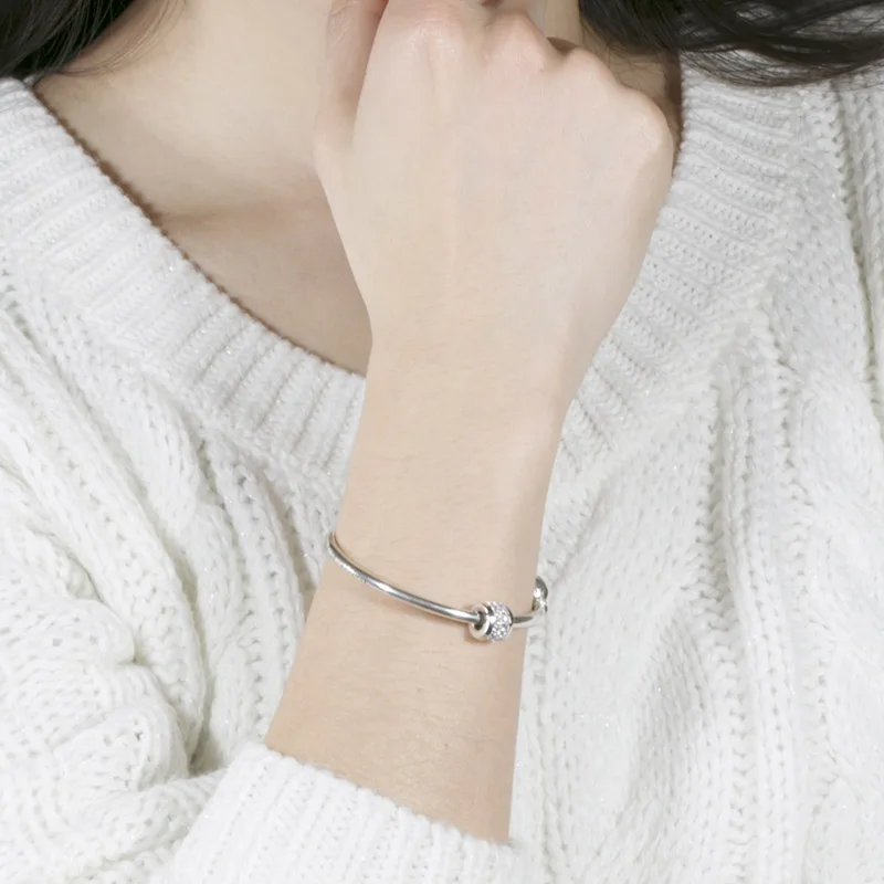 

Fit Authentic Europe Bracelets Silver 925 Original Middle White Zircon Charms Collect Beads Pendant Antique Jewelry Style Gift
