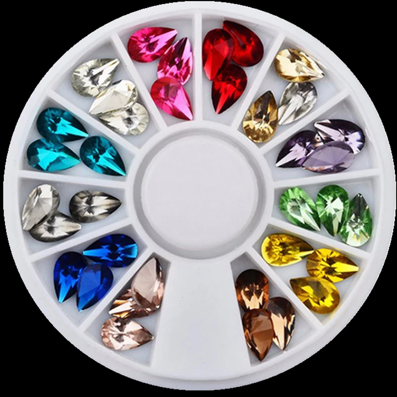 

10box/lot DIY 3d Glitter Nail Art Rhinestones Crystal Wheel Design Mix Colors Acrylic UV Gel Nail Tips Gems Decoration
