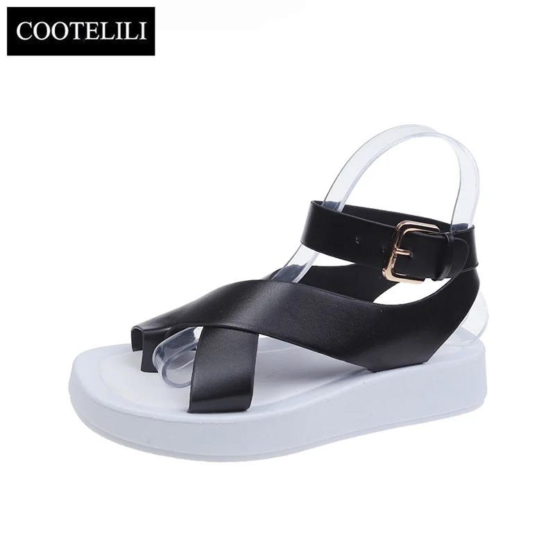 

COOTELILI Women Summer Sandals 3cm Heel Sandals Fashion Platform Shoes 2020 Fashion Sandals Non-slip Black And White Basic