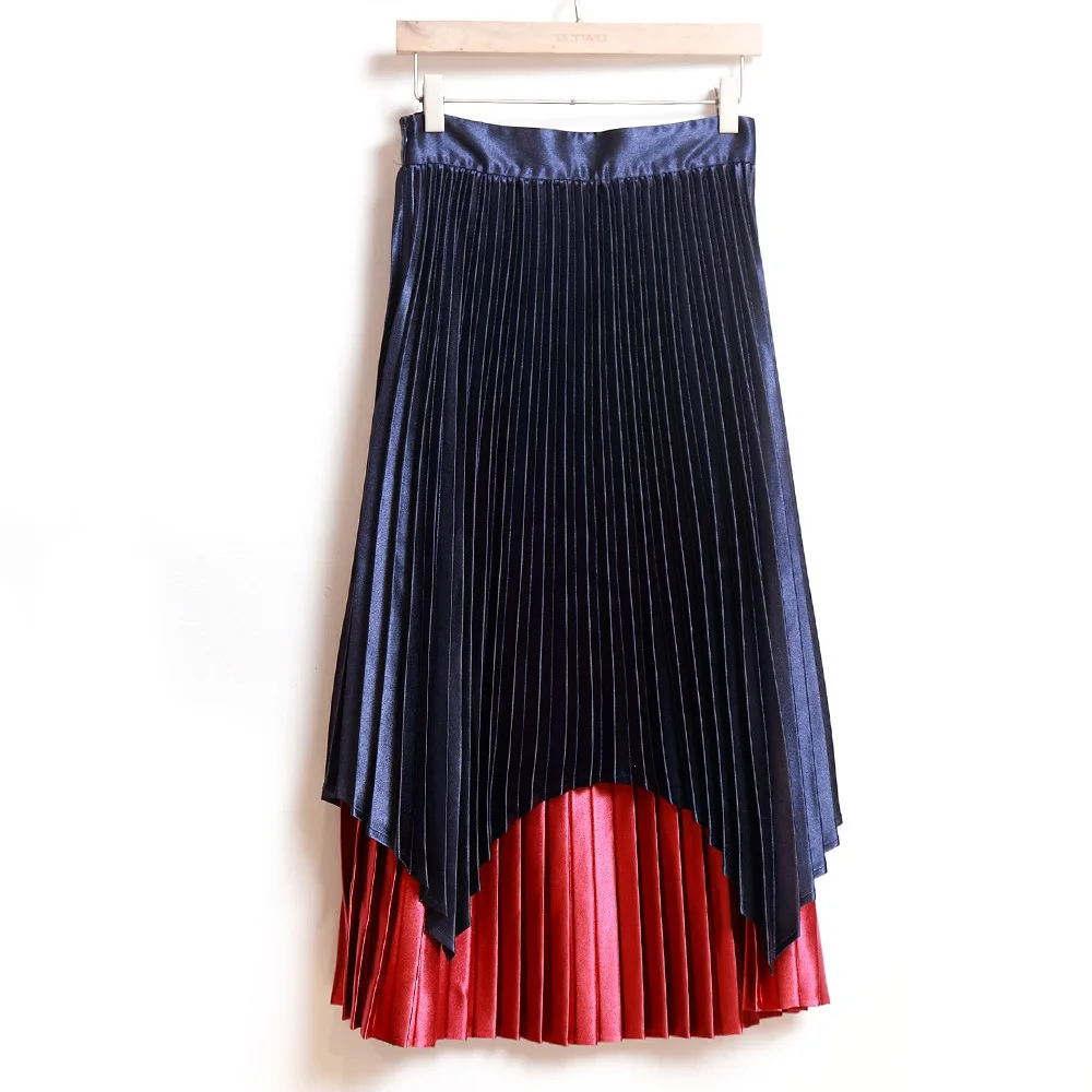 Женские юбки осень зима новая мода Высокая талия Лоскутная плиссированная юбка
