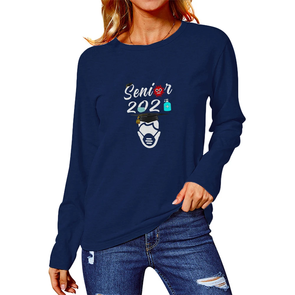 

WZ20445 Spring and Autumn Fashion New Style Comfort Personality Letter Printing All-Match Lady's Long Sleeve Round Neck T-shirt