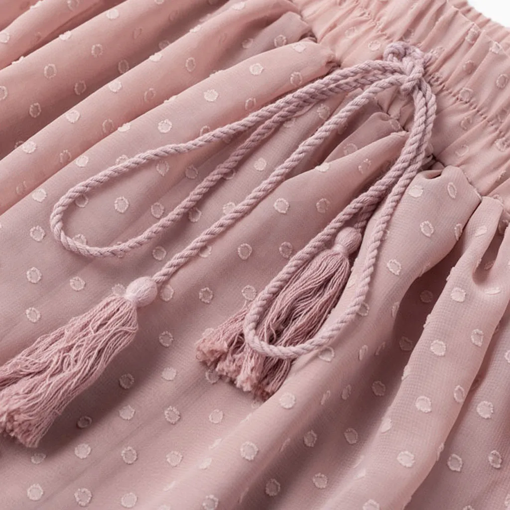 

Bohemian Summer Pleated Skirt Women Casual Sports Beach Holidays Short Skirt Elegant Fashion Lace-up Ruffle Gauze skirts #0207