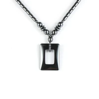 top grade natural stone black hematite geometry rectangle pendant necklace for men women 1822 choker necklace energy jewelry