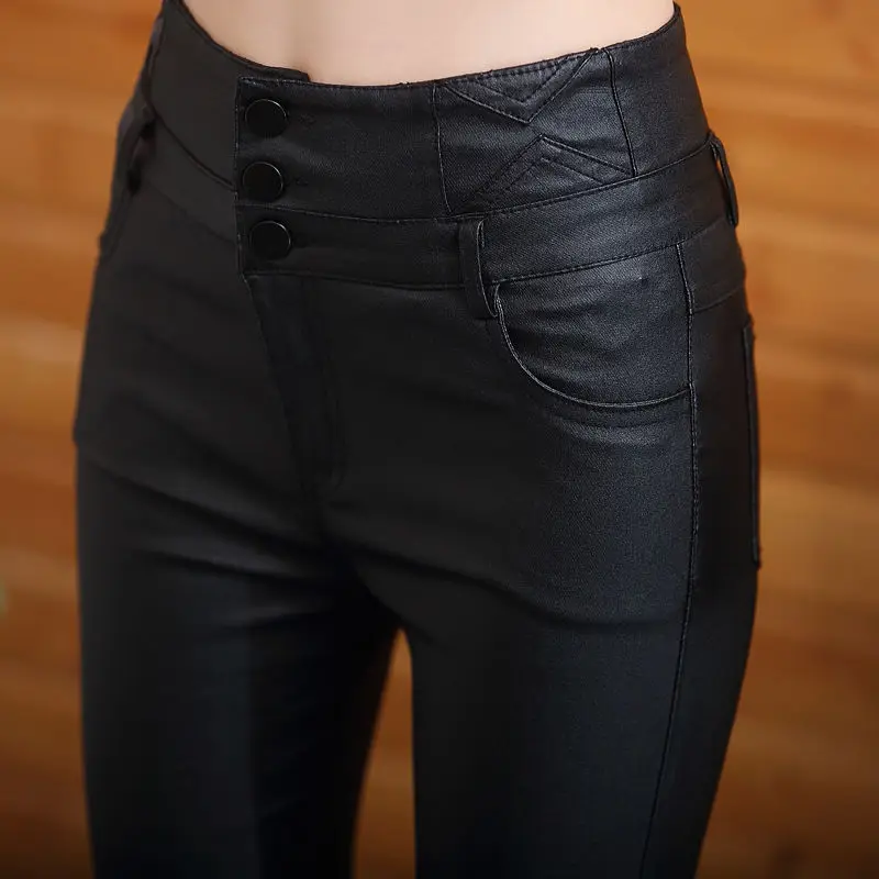 Женские кожаные шорты с завышенной талией матовые черные брюки-карандаш из