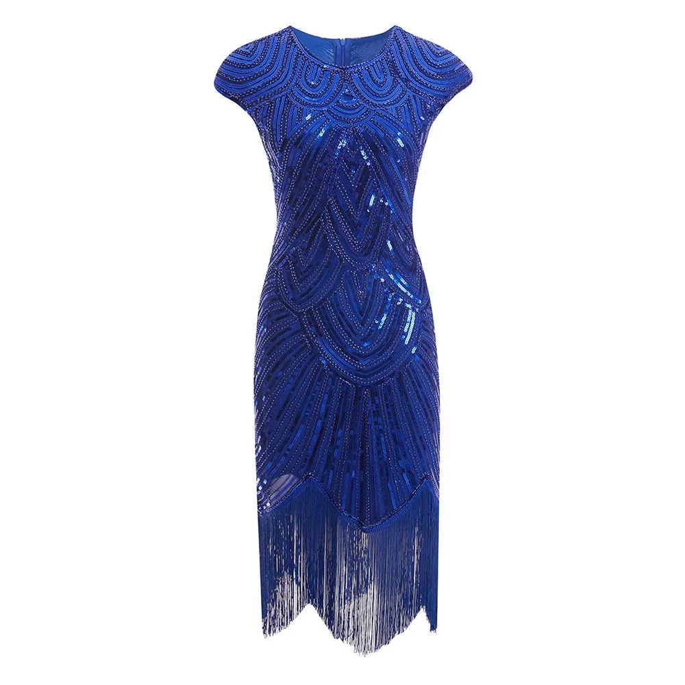Womens Dress Ladies Beaded Fashion Evening Tassels Cocktail Irregular Sequins Short Sleeve | Женская одежда