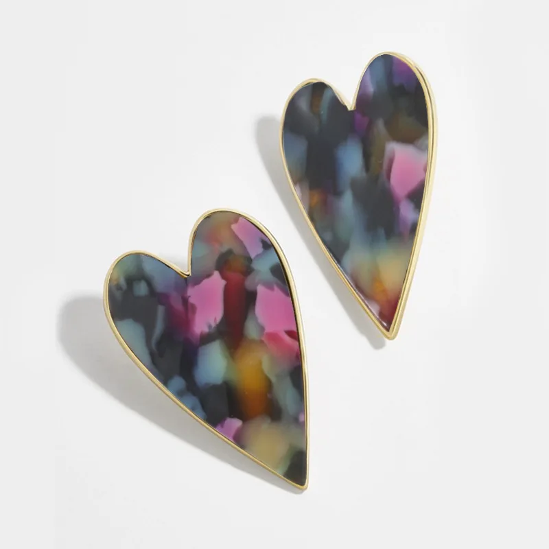 New Lady's Vintage Leopard Acetic Acrylic Heart Stud Earring Fashion Acrylic Statement Earrings For Women Accessories