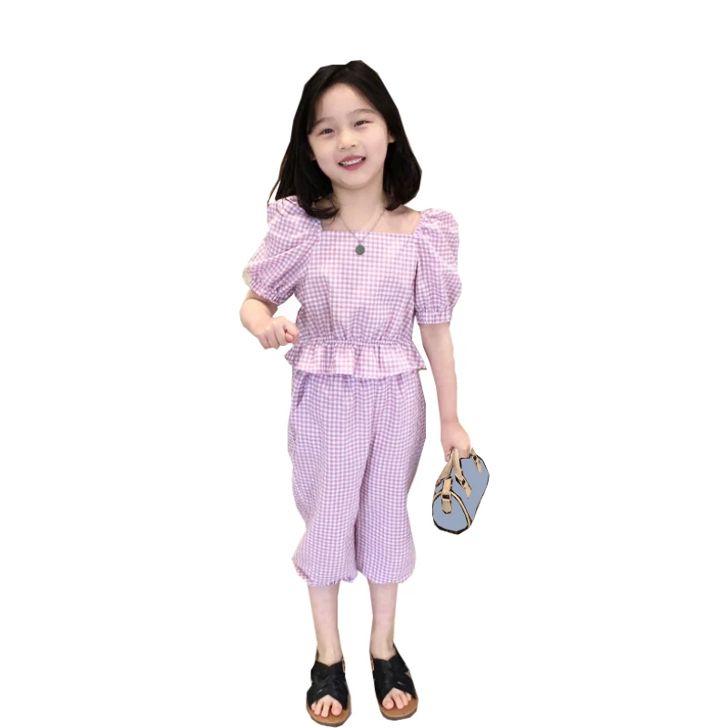 

Girls clothes summer leisure sports two-piece fashion new Korean version top T-shirt + Half-length pants Quality childr clothing