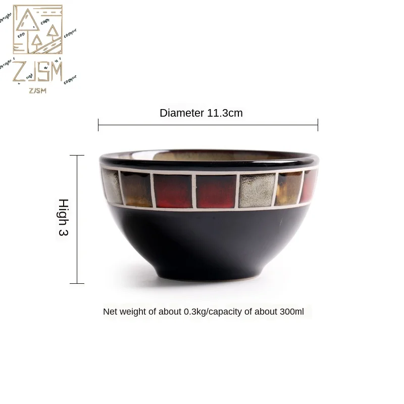 

Ceramic Tableware Mosaic Lattice Hand Painted Underglaze Color Crafts Ornaments Japanese And Korean Retro Rice Bowl