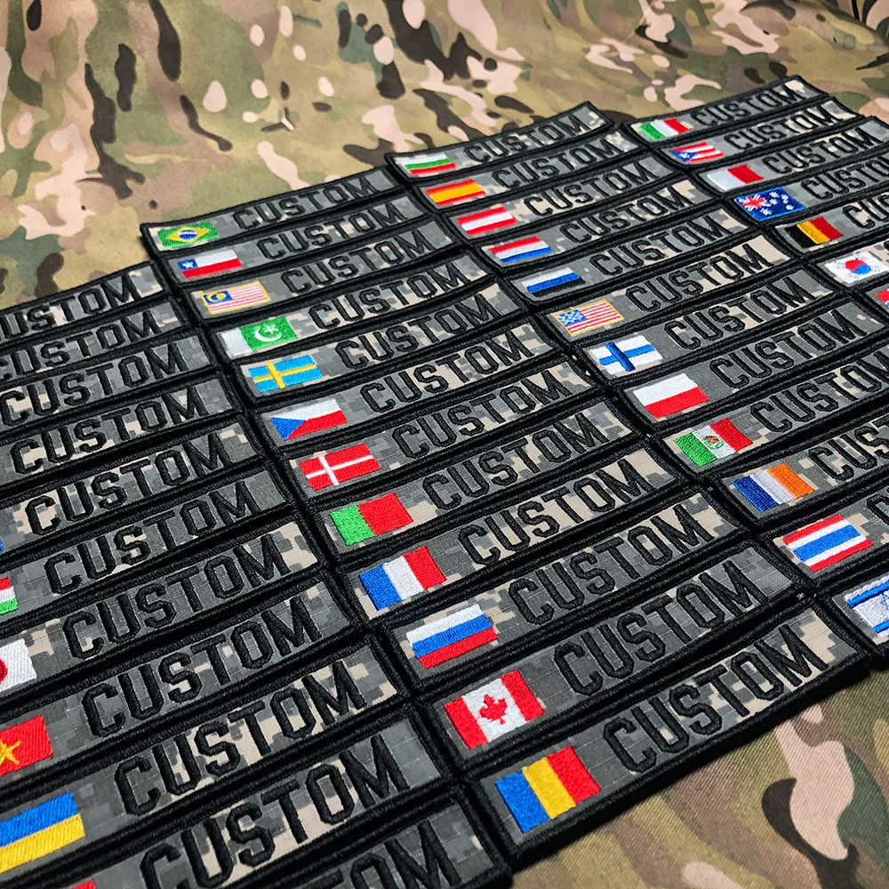 

ACU Flag Patch Custom Name Tape Hook and Loop Embroidery Spain Israel France Germany Belgium United Kingdom Australia