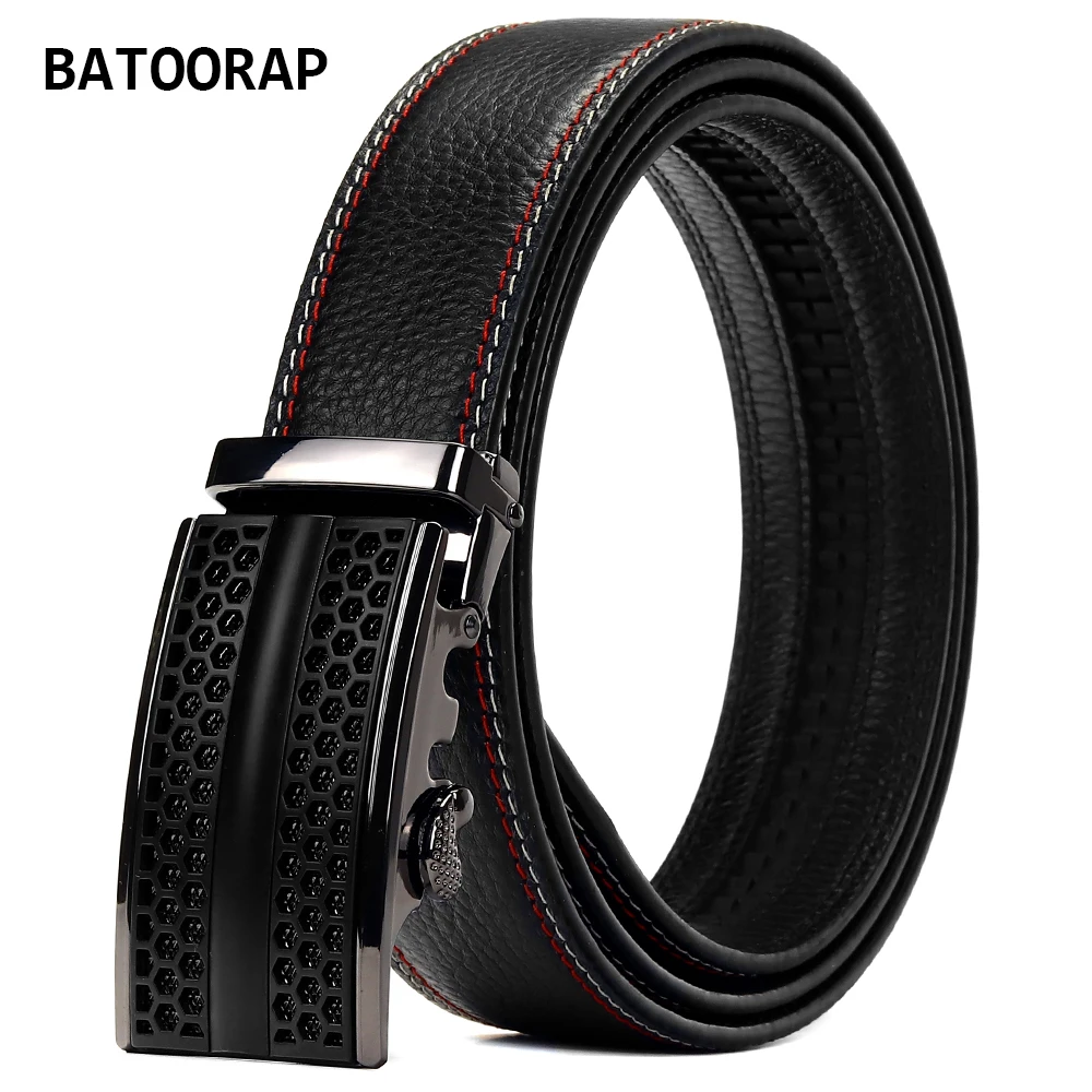 

BATOORAP Fashion Men's Belt Genuine Leather Black High Quality Cow Hide Male Business Waist Strap Automatic Buckle Z44P009