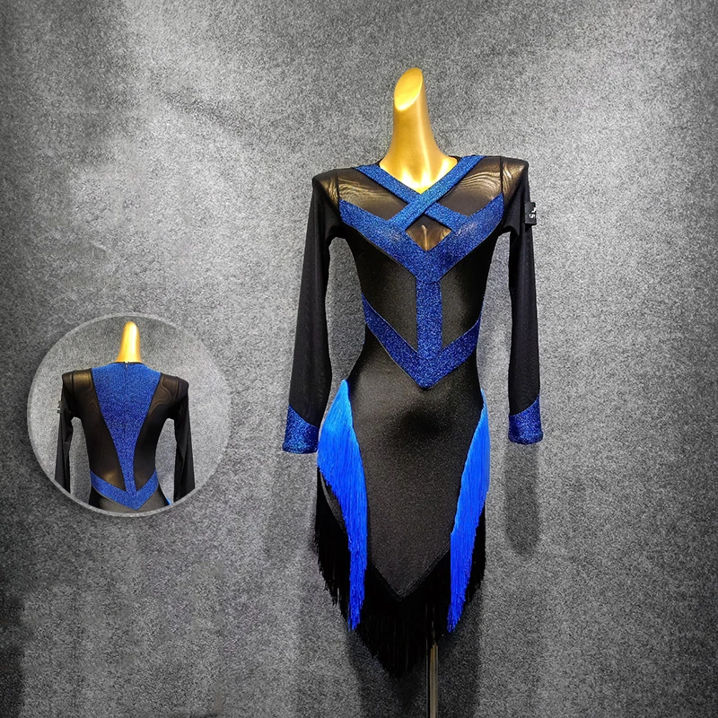 

Новое Сексуальное Платье для латиноамериканских девушек, одежда для тренировок с длинным рукавом и бахромой, латинский сценический, BY470