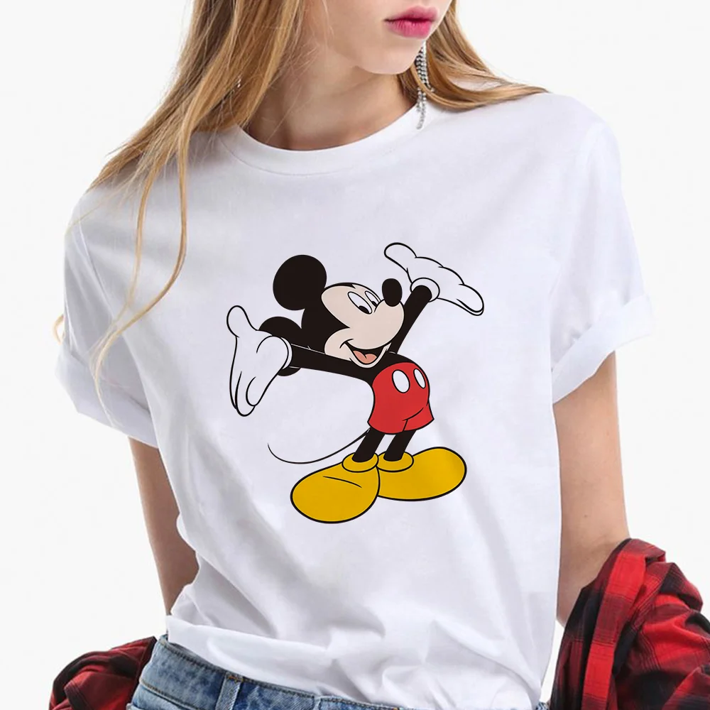 

On Sale Disney Elements Mickey Mouse Women T-shirts Round Neck Cartoon Female Tshirt Color Painting Summer Top Clothes Transport