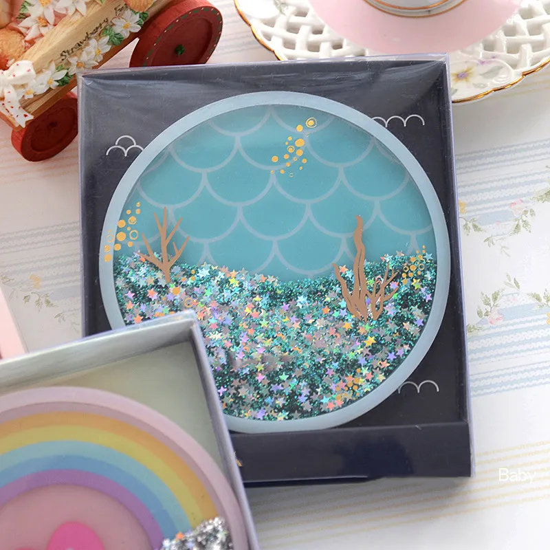 

New Cute Coasters Rabbit Romantic Cherry Blossom Season Ocean Quicksand Silicone Water Cup Mug Placemat Cushion Insulation Pad