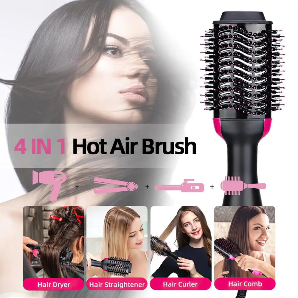 4 In 1 Hair Dryer Brush Multifunction Negative Ion Electric Straightener Curler | Красота и здоровье