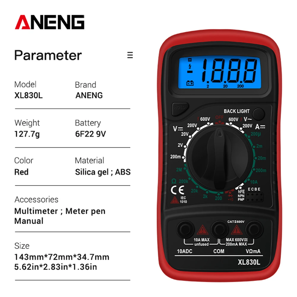 ANENG XL830L цифровой ЖК мультиметр Цифровой профессиональный Электрический