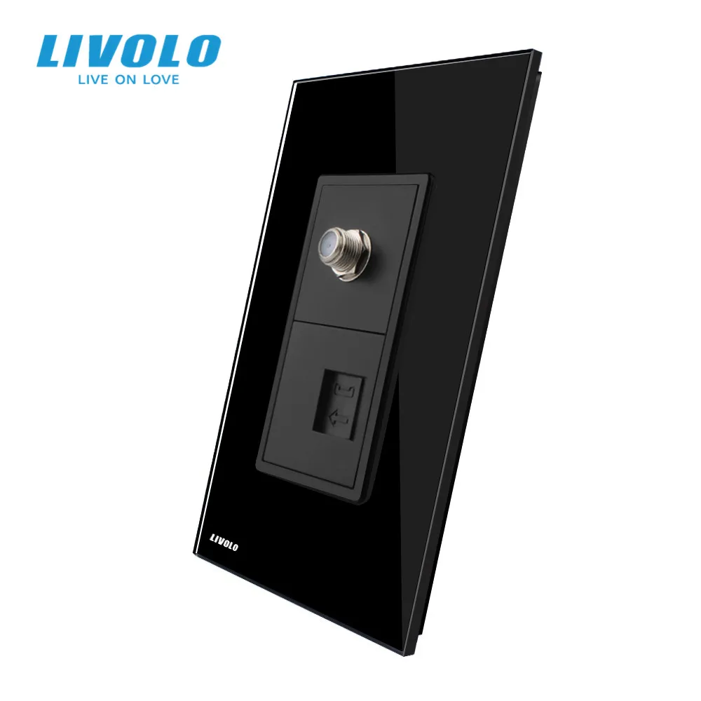 Розетка Livolo стандарта США для спутникового ТВ HDMI com tel видеовилки черное