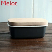 thick enamel butter storage box storage box personalized food snack storage box small bowl solid wood cover