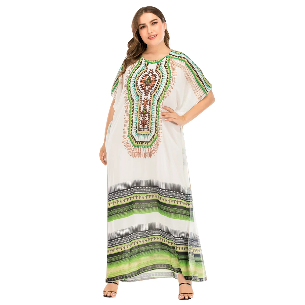 Женское длинное платье-кафтан в богемном стиле, мусульманское пляжное платье с коротким рукавом, большой размер