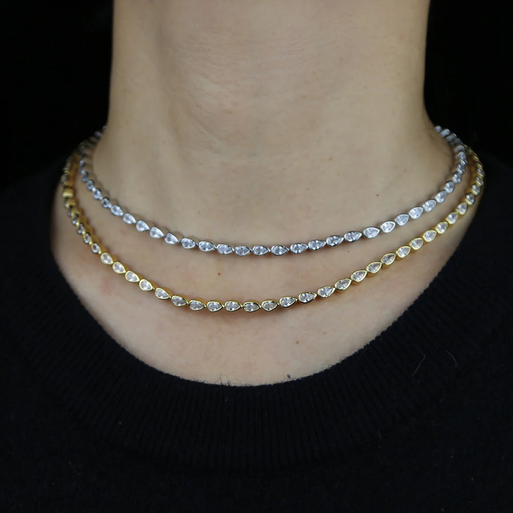 

Новое поступление; Женская обувь в стиле «хип-хоп» колье-чокер с капелькой слезинкой, формы cz вымощенное теннис ожерелье ювелирные изделия ...