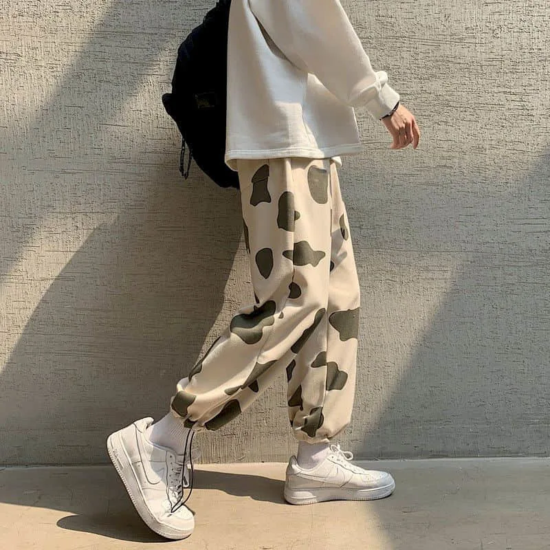 Cow pattern casual pants men women 2022 spring autumn new streetwear Korean Harajuku loose straight leggings harem trend