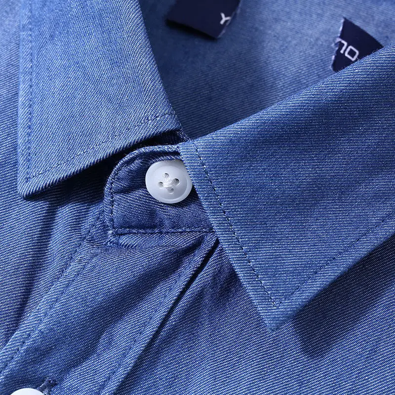 Jeans Shirts Mens Denim Cowboy Cotton Long Sleeve Shirt Casual Solid Color Business Dress Shirts Laisel Blue Male Slim Fit Shirt
