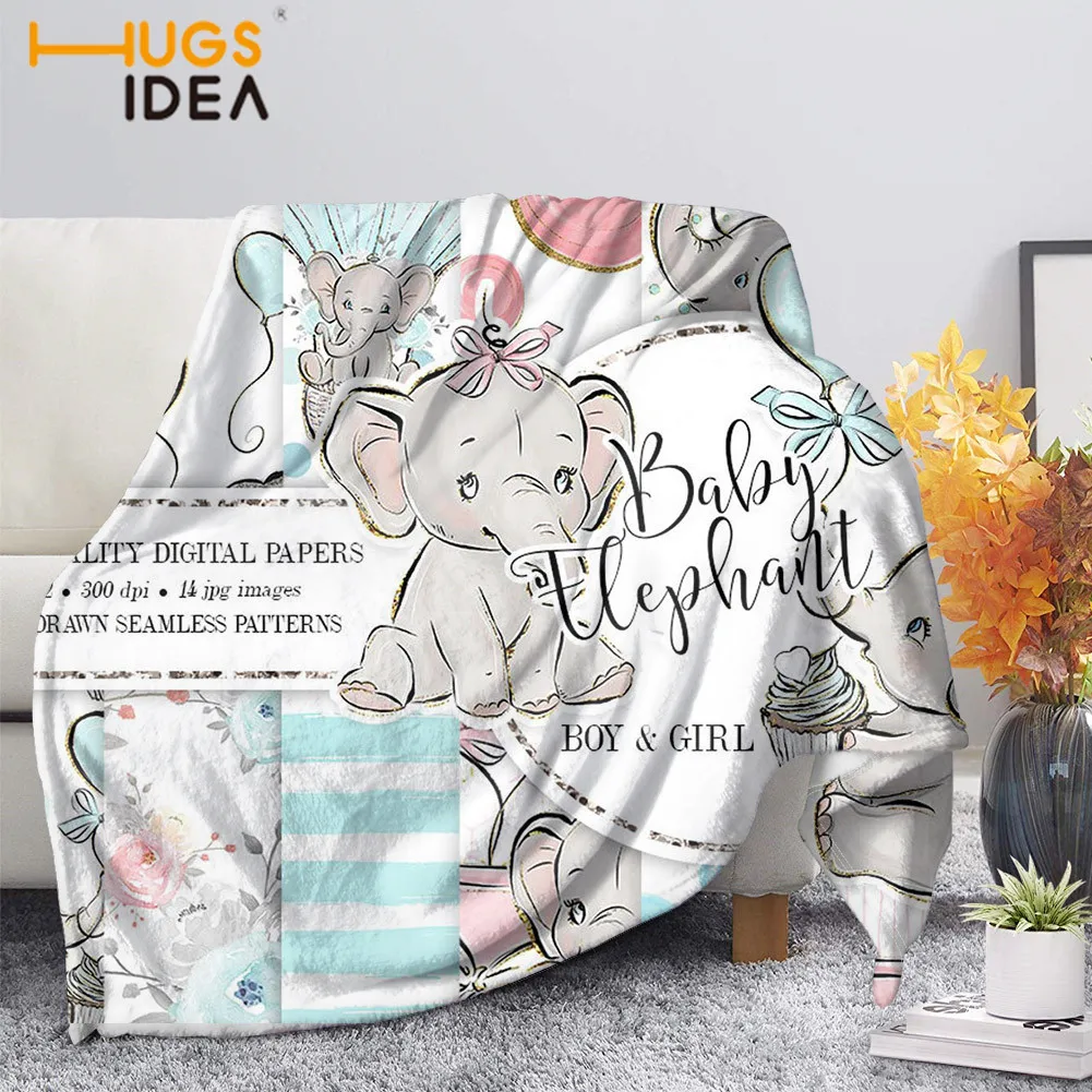

Милый стильный Детский плюшевый плед HUGSIDEA С Рисунком Слона, домашний диван, мягкое плюшевое тонкое одеяло для детей, пледы