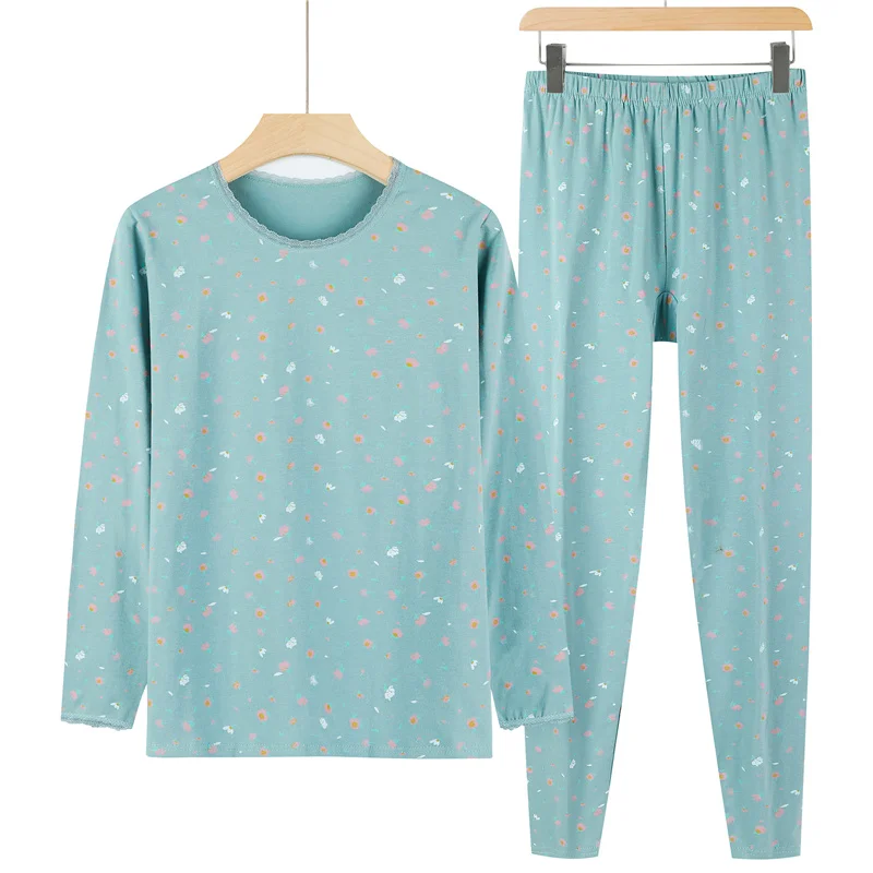 

Autumn Winter Women Cozy Soft Thermal Underwear Sets Gay Red Pink Blue Top And Bottoms Two Pieces Cotton Intimates Suit Set Lady