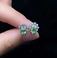 fashion tsavorite stud earrings for young girl natural tsavoritet silver earrings solid 925 silver tsavorite jewelry for party