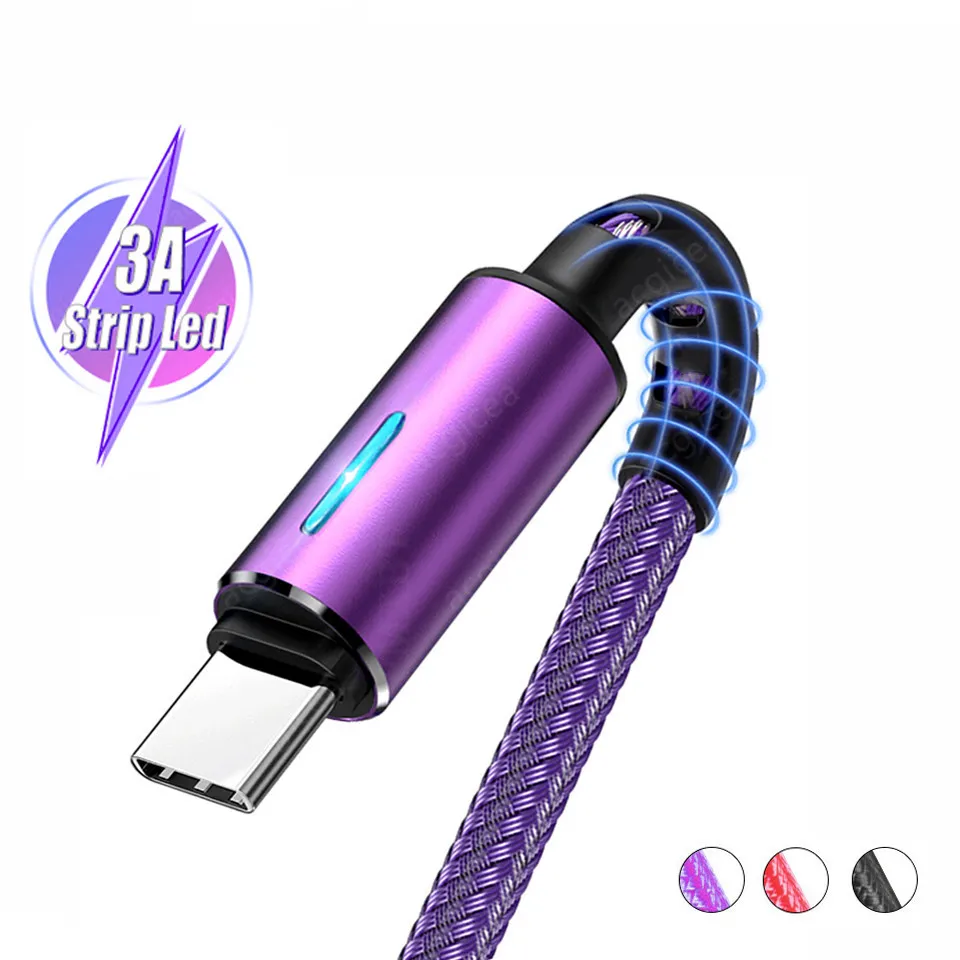 Светодиодный кабель с разъемом usb c для быстрой зарядки TYPE C 0 25 м 1 2 Samsung A51 Huawei Xiaomi