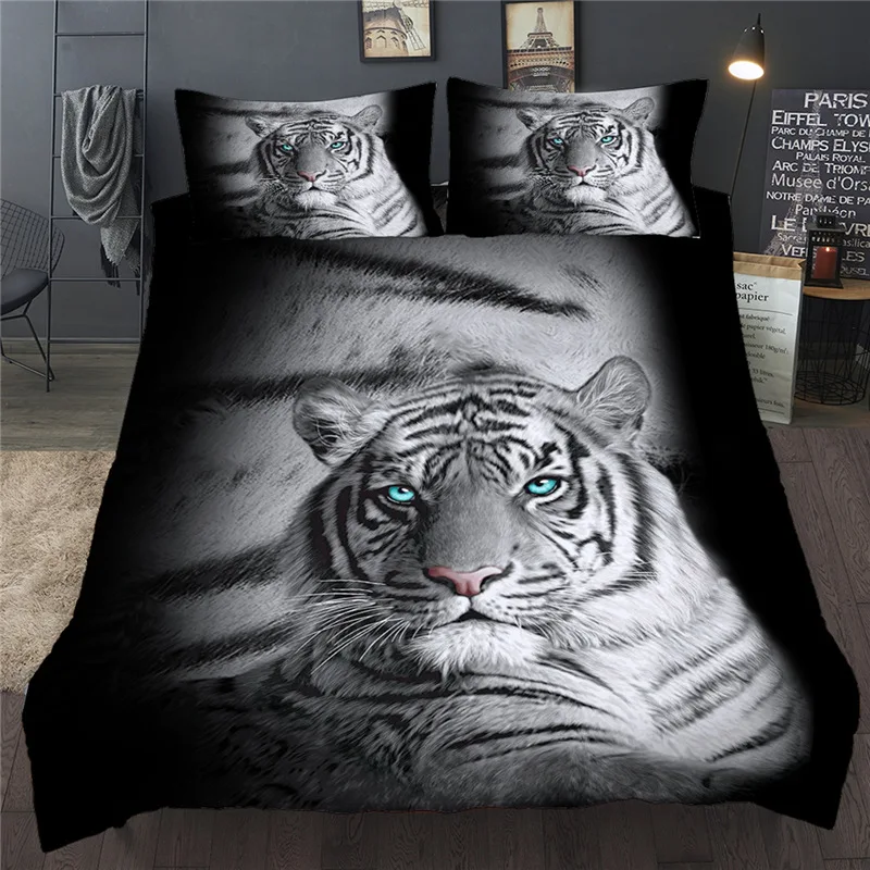 Tiger Bedding Set 3D Animal Printed Black Duvet Cover Set Single Double Twin Full Queen King Bed Clothes Home Textile For Kid