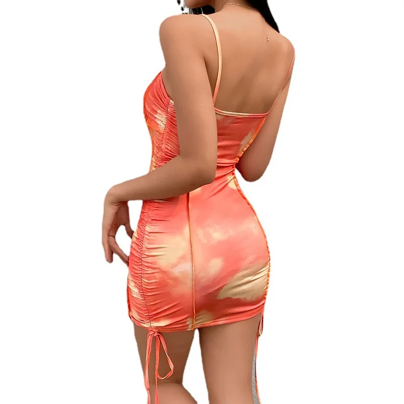 

Casual Bodycon mini Dress for womens 2021 summer tie-dye fashion slim dress women High Street Thin Strap Sexy Party Outfit