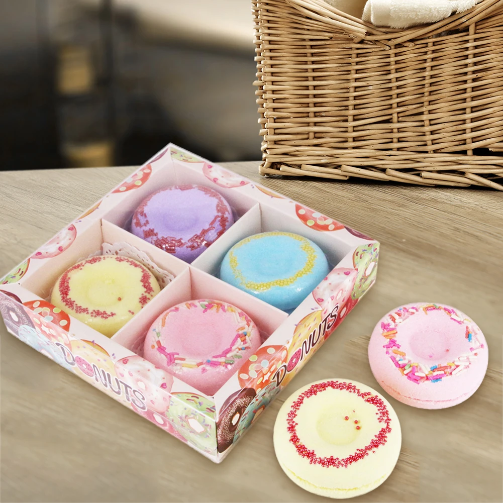 

Oil-Control Scented Shower SPA Body Salt Bubble 4pcs Doughnut Bath Bomb Balls Shower Bombs Ball Body Spa Cleaner