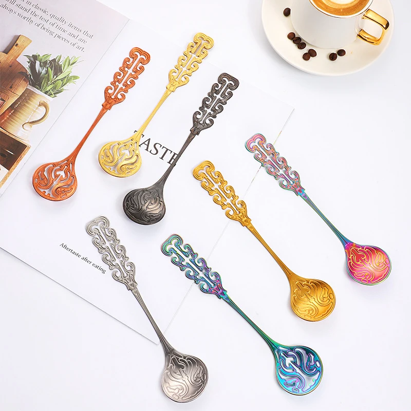 

Creative Stainless Steel Rose Shaped Hollow Coffee Spoon Beautiful Teaspoon Coffee Mixing Spoon Kitchen Tea Coffeeware Tableware