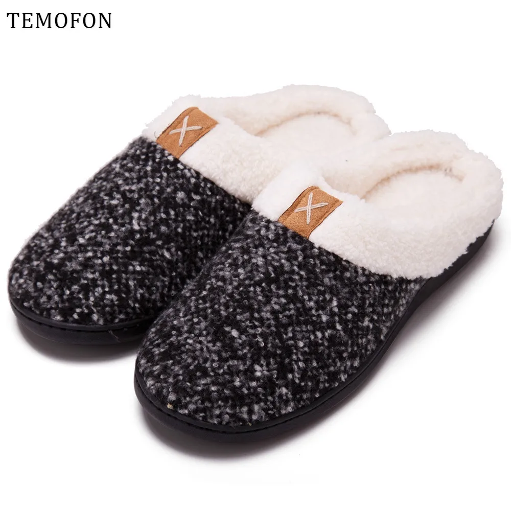 TEMOFON зимние теплые женские тапки домашние плюшевые слипоны мягкие шлепанцы