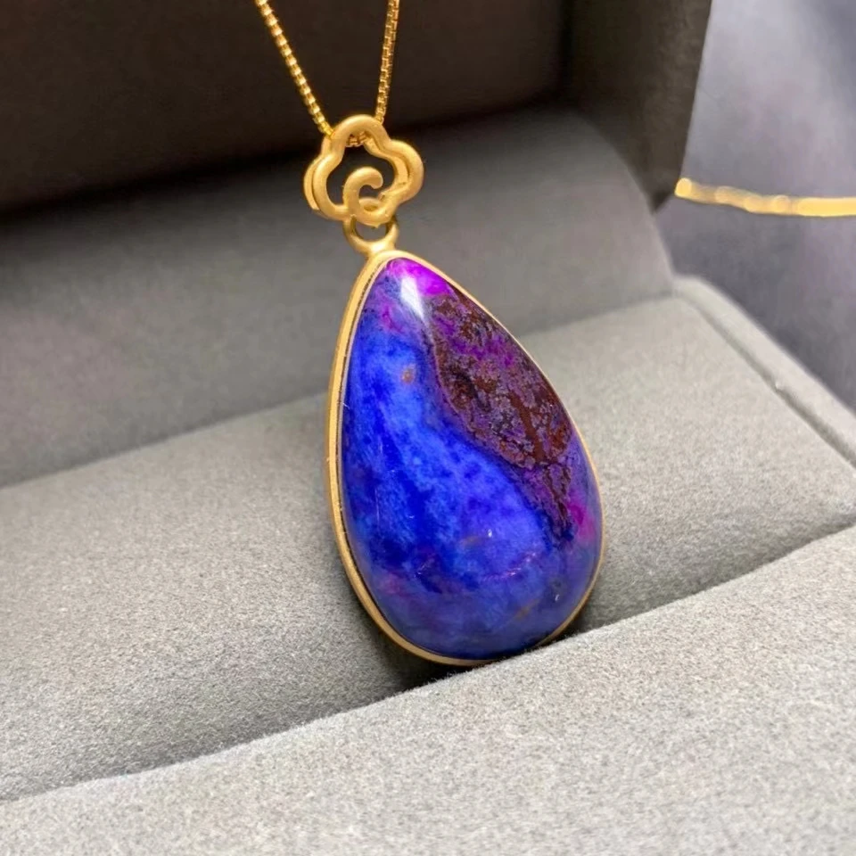 

Natural Blue Purple Sugilite South Africa Pendant 26.6x17.6x7.6mm Water Drop For Women Men Reiki Stone Fashion Necklace AAAAA