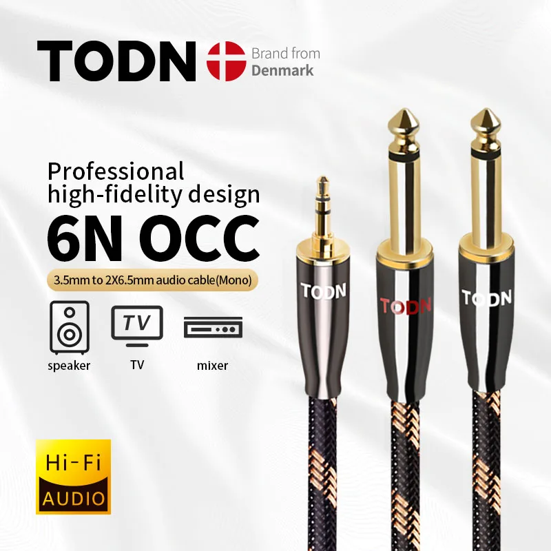 TODN HiFi аудиокабель 6N OCC стерео высококачественный аудиокабель 3,5 мм многоканальный штекер 6,5 мм 2 моно штекера