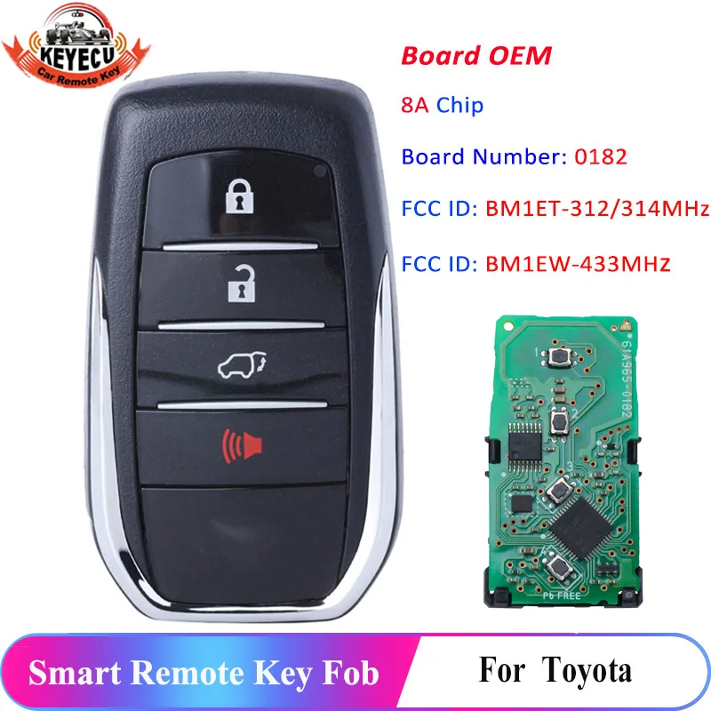 

KEYECU OEM Board ID: 0182 FCC: BM1ET: 312/314MHz BM1EW: 433MHz Smart Remote Key for Toyota HILUX FORTUNER Keyless Fob 8A Chip