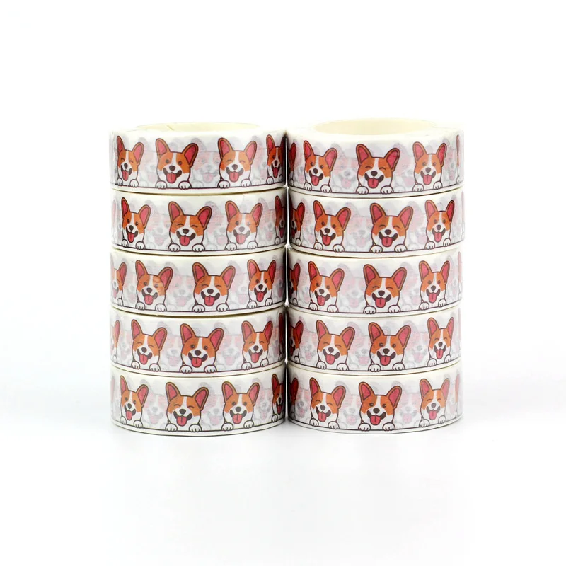 NEW 10 Rolls /Lot Decorative Cute smiling corgi dog Paper Washi Tapes for Journaling Adhesive Masking Tape Papeleria
