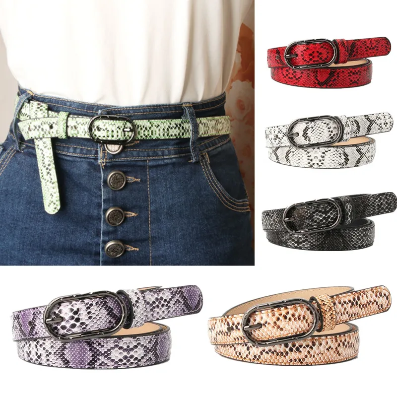 

Women Leather Belt Snakeskin Python Red Black White 2.5cm Pin buckle Belt Strap Belts Snake Ladies Jeans Dress Belt Waist