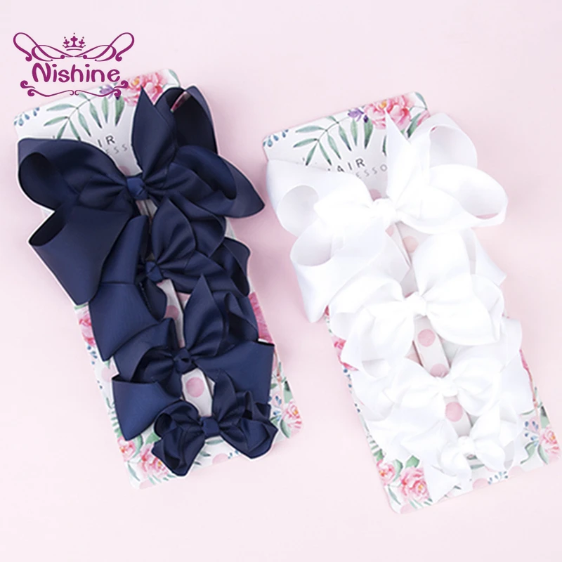 

Nishine 4pcs/lot Solid Color Handmade Bowknot Hair Clips Baby Girls Grosgrain Ribbon Bows Hairpin Infant Accessories Photo Props