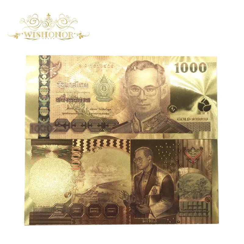 24-каратная цветная тайская 1000 Золотая фольга для банкнот с двусторонней печатью, банкноты, бумажные деньги для коллекции