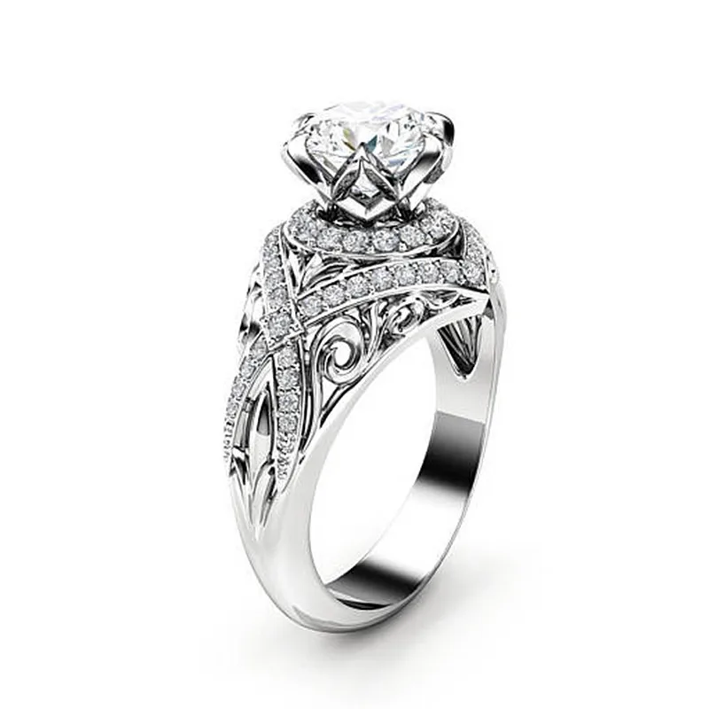 Vintage Real Diamond Rings 18k White Gold Jewelry Promise Luxury Engagement Wedding Band Rings for Women Men Party Bijou