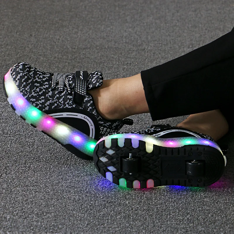 2021 Roller Skates USB Charge Child Sneakers Boy Girls Gift Led Light Shoes With 2 Wheels Convertible Sport Flying Shoes Flash