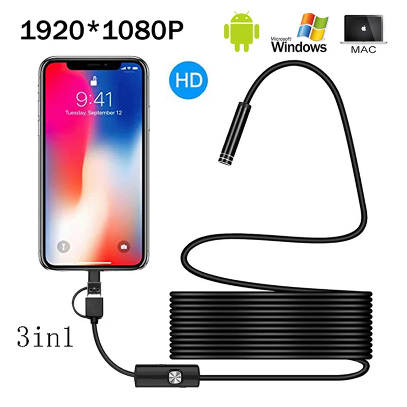 

2022 1080P Full HD USB Android камера эндоскоп IP67 1920*1080 1 м 2 м 5 м микро инспекционная видеокамера змеевидный бороскоп трубка