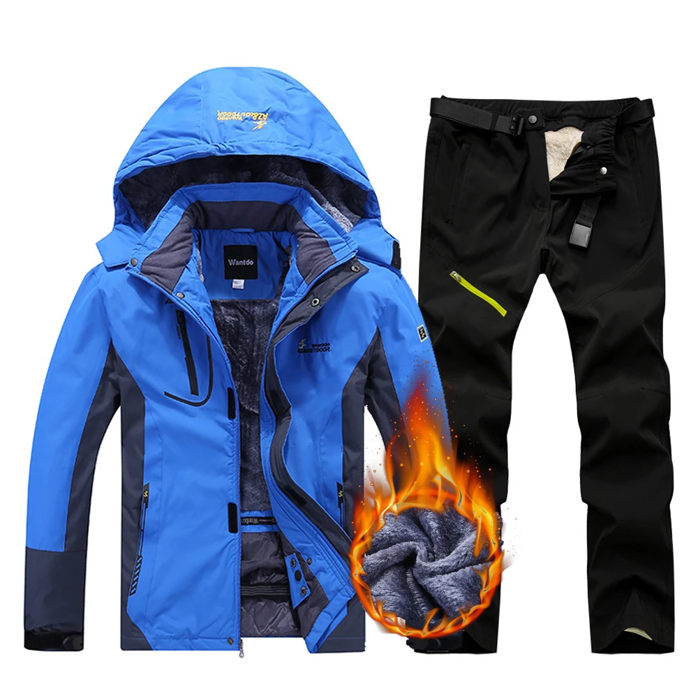 2022 New Hot Ski Suit Men Waterproof Skiing Snowboard Jacket Pants Set Outdoor Winter Windproof Snow Coat Fleece Jacket +Pants