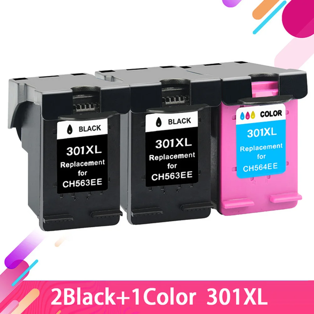 3PK(2BK 1Tri color) Замена для HP 301 XL совместимый 2510 3510 D1010 1510 2540 4500 1050 2050 2050s