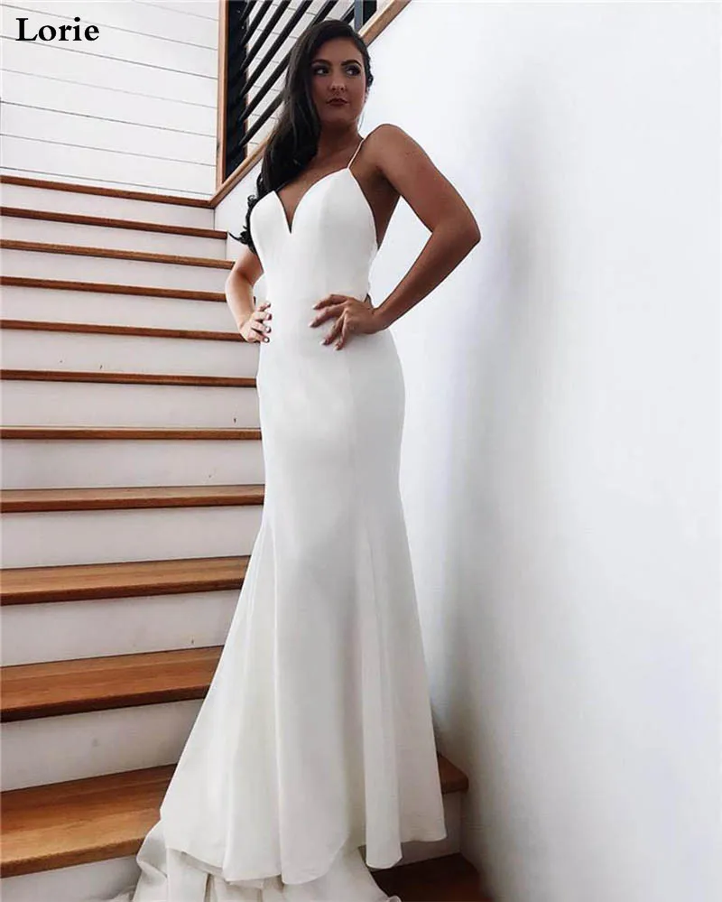 LORIE Русалка свадебное платье Vestidos de novia Спагетти ремни мягкое атласное сексуальное свадебное платье элегантные свадебные платья без спинки