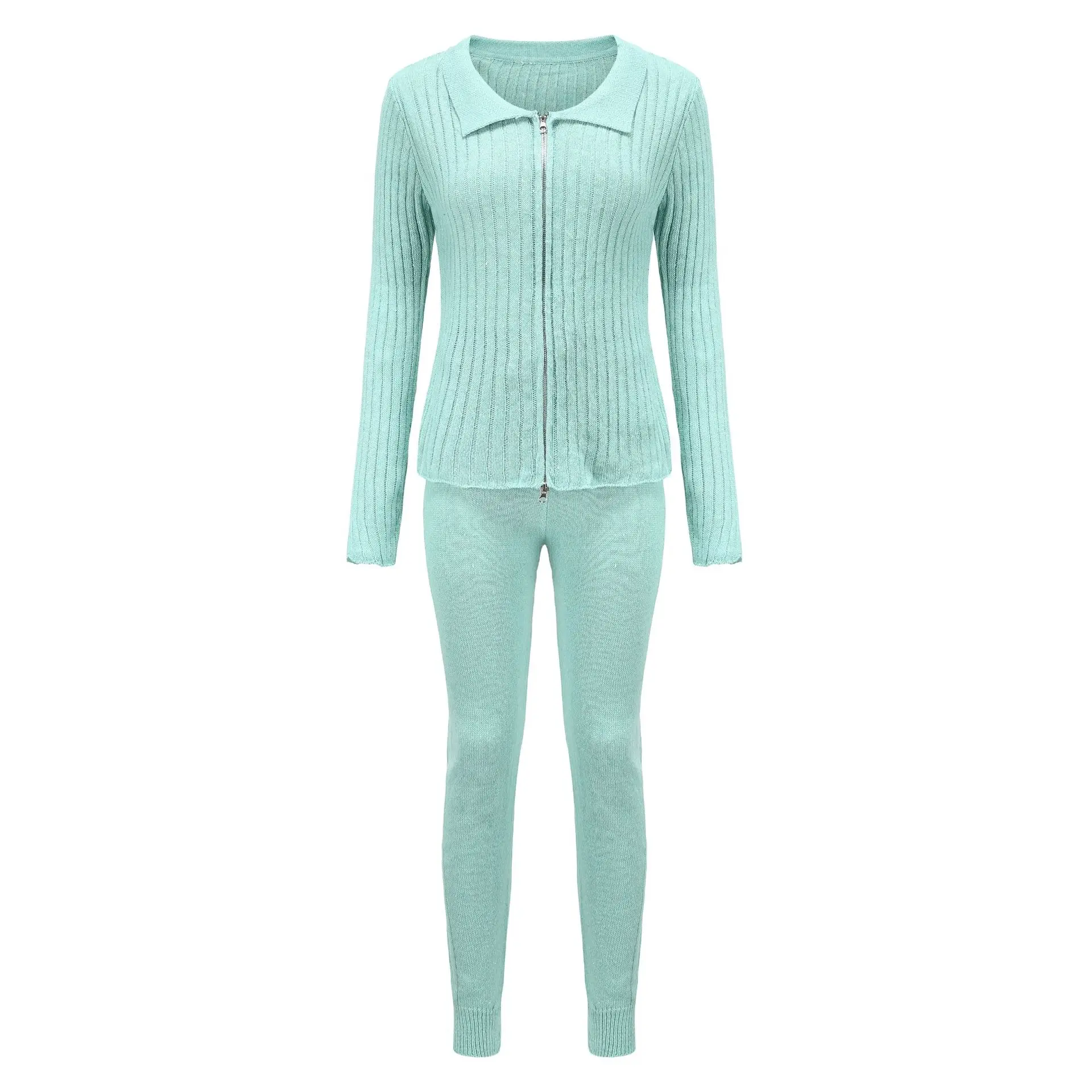 

Arrival Full New Rushed Striped Long-sleeved Zipper Sweater And Pants Two-piece Suit 2020 Hot-selling Women's Autumn Winter