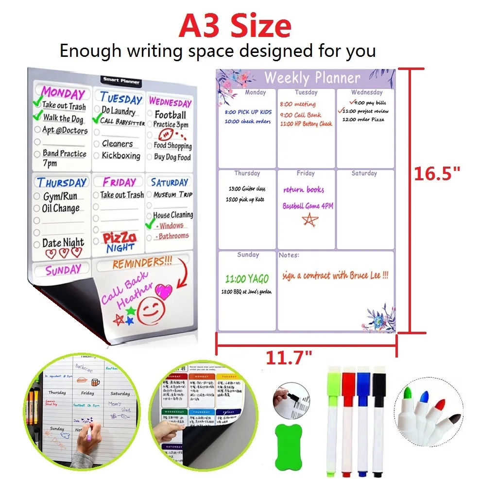 A3 Магнитный смещенная бумага для холодильник Еженедельный планировщик